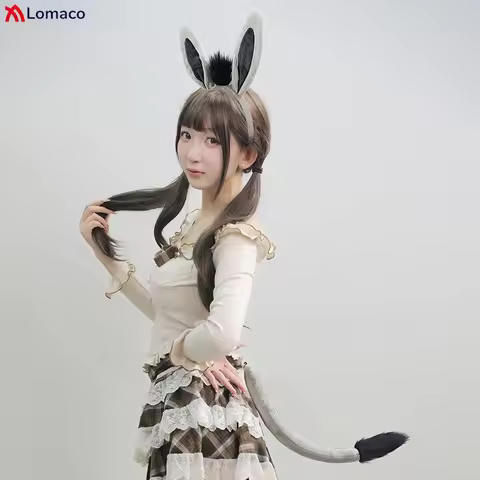 Cute Plush Donkey Ears Hairbands Furry Little Donkey Tail Fluffy Burro Hoof Gloves Fursuit Halloween