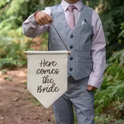 Here Comes The Bride Banner Ring bearer Page Boy Flower girl Petal Patrol Aisle Sign rustic Wedding 