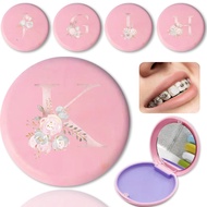 Braces case Case With Mirror Orthodontic Retainer Tooth Storage Box Braces Case Portable Pink Flower