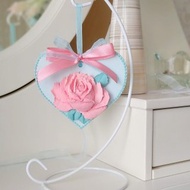 Hanging heart with 3D pink rose on metal stand Wedding floral decor Mother gift