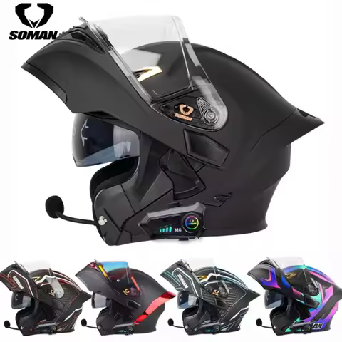 SOMAN Flip Up Motorcycle Helme Full Face DOT Motorcycle Helmet Dual Visor Lens Racing Casco Casque M