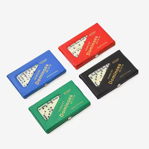 Four-Color Boxed Dominoes Double Sixes PVC Box Yellow Tooth Bone Cards Gaming Set