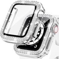 Glass+Cover For Apple Watch case 40mm 44mm 45mm 41mm iWatch Accessories Diamond +Screen Protector for Apple watch series 3 4 5 6 SE 7 8 case+glass flim