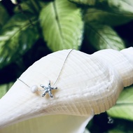 925 Sterling Silver Starfish Faux Pearl Pendant Necklace 925 สเตอร์ลิงซิลเวอร์ สร้อยคอจี้รูปปลาดาวปร