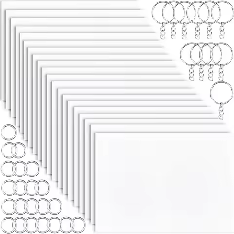 20 Pcs Shrink Plastic Sheet 7.9 x 5.7 inch Blank Shrink Film Paper with Iron Key Ring Sanded Shrink