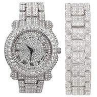 Bling-ed Out Round Luxury Mens Watch with Color Dial and Bling Bling Diamond Time Indicators w/Bling