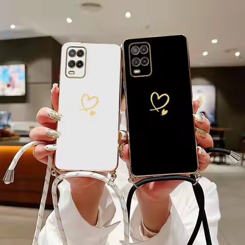 Sweet Hearts Crossbody Lanyard Silicone Phone Case For Oppo A15 A15S A16 A16K A54 A55 A92A76 A77 A78