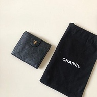 【LA LUNE】中古二手Chanel雙面魚子醬黑色短錢夾小銀包零錢手袋