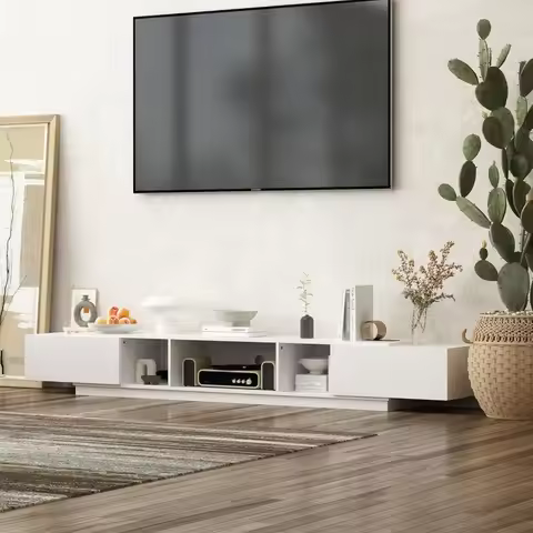 Modern TV Stand for 100+ Inch TVs, 94.5" W Entertainment Center with 2 Drawers & Shelves, Large Medi