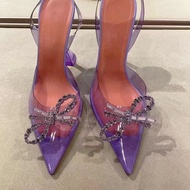 โปร่งแสง เซ็กซี่ รองเท้าแตะส้นสูงชี้นิ้ว ผู้หญิง ทันสมัย ฤดูร้อน Diamond Detail Low Cut Glue Stick S