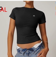 【hot ALO】 Alo Yoga Clothing Womens Pilates Fitness Training Short-Sleeved Navel Tight T-Shirt Quick-