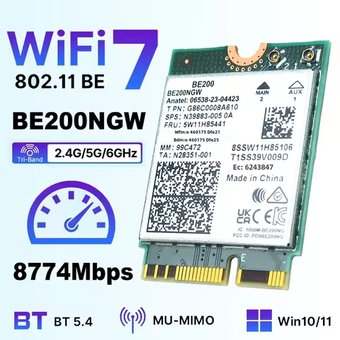 Wi-Fi 7 BE200 Bluetooth 5.4 Wifi Card 8774Mbps BE200NGW Tri-band 2.4/5G/6G Wireless Network Adapter 