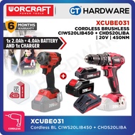 Worcraft XCUBE031 Cordless Brushless CIWS20LIB450 + CHDS20LIBA 20V | 260NM With 1x 2.0Ah & 4.0Ah Bat