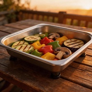 32×26cm Stainless Steel Food Pan with Feet, Commercial Grade Serving Tray for Buffet & Catering
