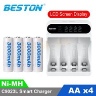 Beston - AA 1.2V 3000mAh 鎳氫(Ni-MH)充電池 (4粒裝) 連C9023L LCD顯示充電器, AA / 2A / 5號充電池