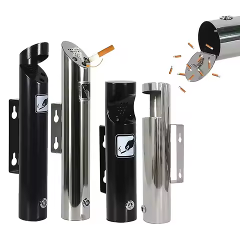 Outdoor Cylinder Wall Mounted Ashtray Stainless Steel Cigarette Ash Bin Outside Patio Public Cigaret