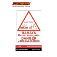 Proguard "Danger Corrosive Material" Bahaya Chemical Hazardous Sticker Label Safety Sign Indoor Outd
