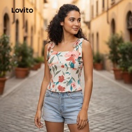 Lovito Women's Boho Style Floral Lace Up Tank Top L128ED603