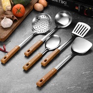 5pcs/set Stainless Steel Cooking Tools with Wooden Handle Shovel Soup Ladle Fried Spatula Leaky Spoo