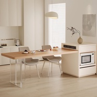 Japanese Style Solid Wood Island Cabinet Cream Style Integrated Island Dining Table Rock Board Stora