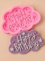 1入組雲朵字母生日蠟泥矽膠模具，DIY蛋糕裝飾糖霜巧克力字牌飾物，多用途矽膠，適用於翻糖、巧克力、手工藝品和裝飾