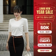 GYOMADE polka dot shirt with round neck and half sleeves, soft 2-layer silk, elegant form-fitting sh