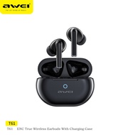 Awei T61 Wireless Bluetooth 5.3 Headset Sport Noise Cancelling ENC Headset with 4 Microphones TWS Headset 300mAH Long Standby Suitable for all Bluetooth Mobile Phones