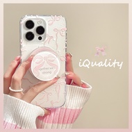 🎀Ready Stock Pink Ribbon Bow Magnetic Holder Phone Case iPhone 17 16 15 14 Pro Max i15 i16 i17 Prote