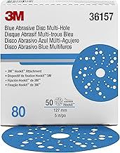 3M Hookit Blue Abrasive Discs 36157, Multi-Hole, 5 in, 80+ Grade, Pack of 50, Virtually Dust-Free, for Auto Sanding, Body Repair, Featheredging, Primer Sanding, Paint Preparation, E-Coat Sanding