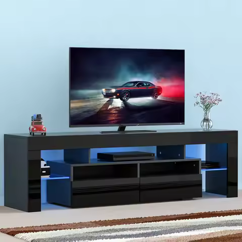63''Morden TV Stand for 70 Inch TV, Modern Entertainment Center with Storage Drawers & Shelf, Rustic