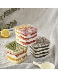 10入組方形透明蛋糕盒,適用於甜點、慕斯、杯子蛋糕、奶油、水果包裝。適用於室外旅行、便攜、易於操作、廚房、派對、聚會
