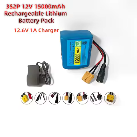 3S2P 12V 15000mAh Rechargeable Lithium Battery Pack with 12.6V 1A Charger for Backup Power Fishing B