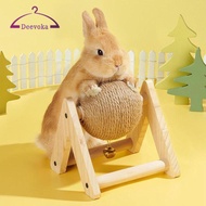 [deevoka] Rabbit Scratch Baubles Durable Wood Rotating Cat Ferret Toy with Sisal Ball for Chewing an