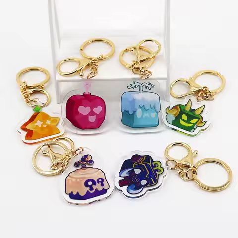 Blox Fruits Anime Game Keychain Cute Cartoon Fruit Leopard Pattern Box Acrylic Keychain For Kids Bac