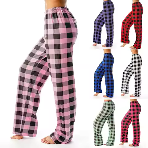 Women Pants Plaid Cotton Loose Ladies Pajama Pants Pyjama Trousers Men Sleep Bottoms Lounge Wear Sle