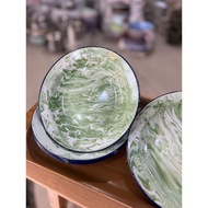 D1G7 Piring Enamel Seng Kaleng Blirik Lurik Lorek Loreng Jadul Kuno Antik Hijau 20cm Piring Makan - 