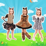 3-12Y Animals Costume Dress for Kids Girls Leopard Tiger with Headband