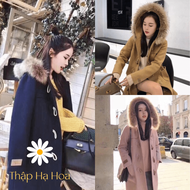 Áo khoác mùa đông nữ dáng dài cài cúc Áo khoác dạ dáng dài mũ lông sang chảnh AS158