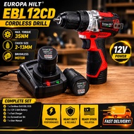 Europa Hilt EBL12CD 12V Brushless Cordless Drill | 35NM Power Drill | 2x 2.0Ah Battery | Fast Charge