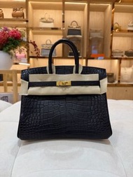 門市現貨Hermes 出現貨 Birkin 25 noir ghw 黑金霧面鱷魚🐊 K stamp