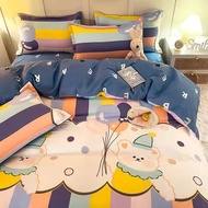 Cartoon 4 In1 Bedding Sets Kids Girls Comforter Quilt Bed Sheet Cover Flat Mattress Protector Flat Bedsheet Set with Pillowcases Single Queen King Size