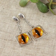 Orange Yellow Glass Cat Eye Evil Eye Silver Kitten Protection Earrings Jewelry