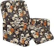 FOR U DESIGNS Skull Floral Chair Cover for Recliner 4-Pieces Stretch Slipcover Set Non Slip Reclinin