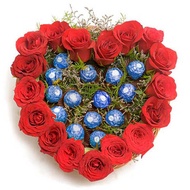 HEARTILY GODIVA DOME - GODIVA CHOCOLATE DOMES HAZELNUT CRISP WITH LOVE SHAPED FRESH ROSES BOUQUET