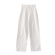 กางเกงขายาวทรงหลวมเอวสูงสำหรับผู้หญิงไซส์ XS ทรงหลวม ทรงตรง ทรงลำลอง สีน้ำเงินอ่อน กางเกงขายาวทรงหลว