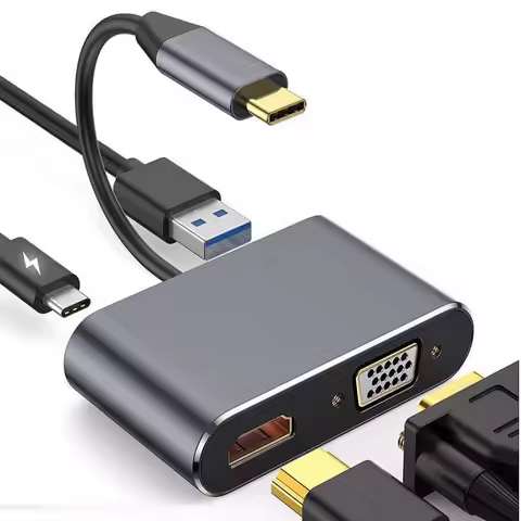 Type-C USB C To HDMI-Compatible VGA USB HUB Adapter USB C to 4K HDTV VGA 100W PD Fast Charge Splitte