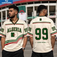 Vintage Algeria Flag Football Jersey Number 99 V Neck Jersey Algerian Fans Casual Sport Unisex Stree
