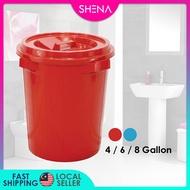 4 / 6 / 8 Gallon Big Plastic Pail with Cover for Bathroom Water Storage / Garbage Bin Dustbin / Tong Air Besar Plastik / Tong Sampah