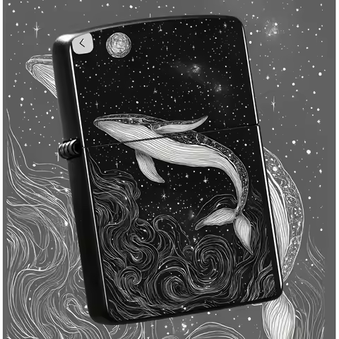 Creative Starry Whale Roaming Lighter Art Line-Drawn Interstellar Whale Moon Sky Pattern Portable At