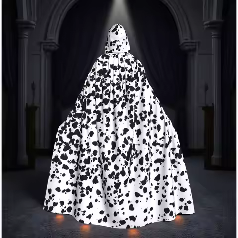 Dalmatian Dog Texture Long Hooded Cloak Witch Medieval Costume Cosplay Cape HalloweenParty Adult Uni